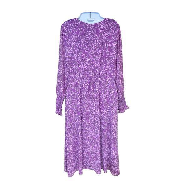 Halogen Purple Floral Chiffon Long Sleeve Midi Dress Women's Sz L - Picture 7 of 11
